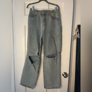 SweatyRocks Women’s Ripped Straight Leg High Waisted Distressed Cutout  Jeans